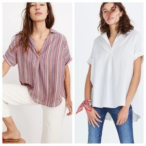 Lot of 2 Madewell Courier Tops White Pink Striped size M
